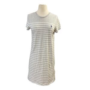 Polo Ralph Lauren Womens T Shirt Dress Sz M New Gray Knee Length Crew Neck